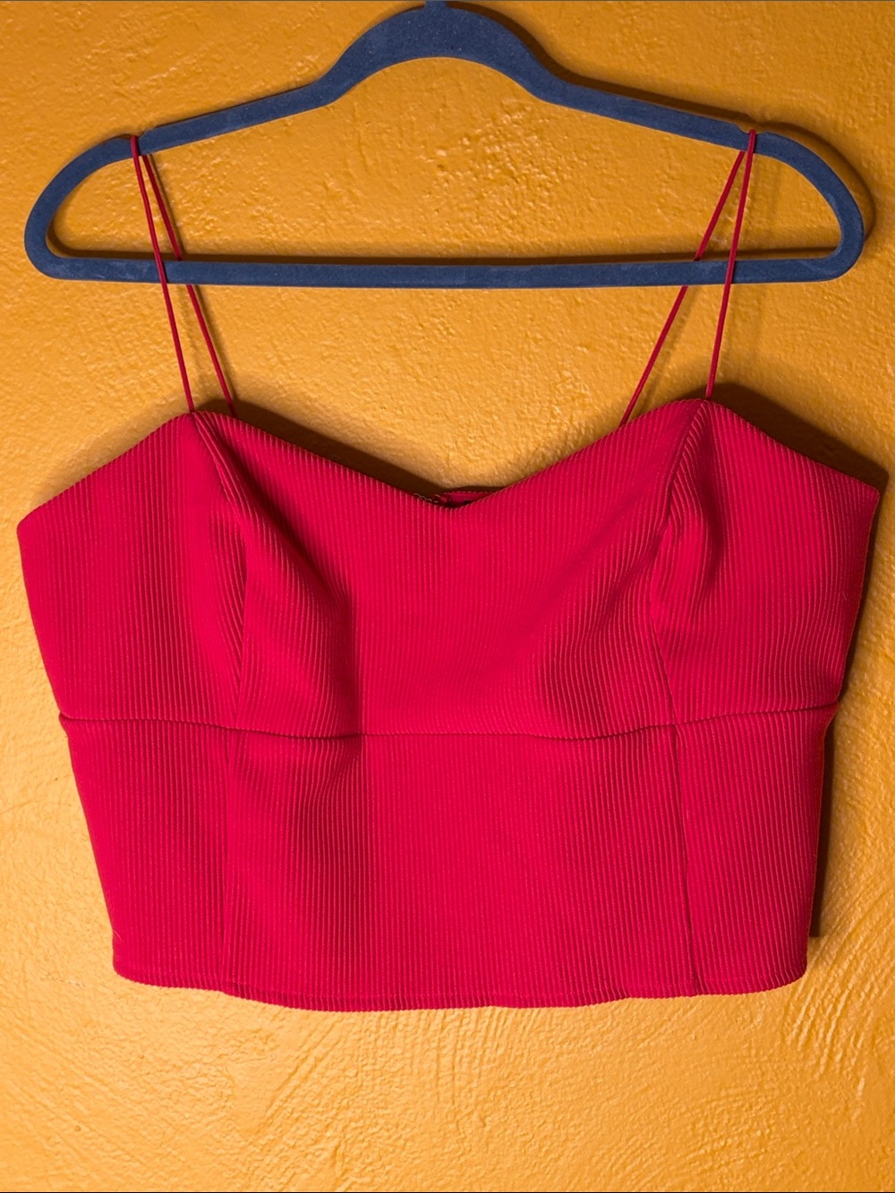 Forever 21 NWOT Hot Pink Ribbed Spaghetti-Strap Ribbed Crop Top 2X Zip Back